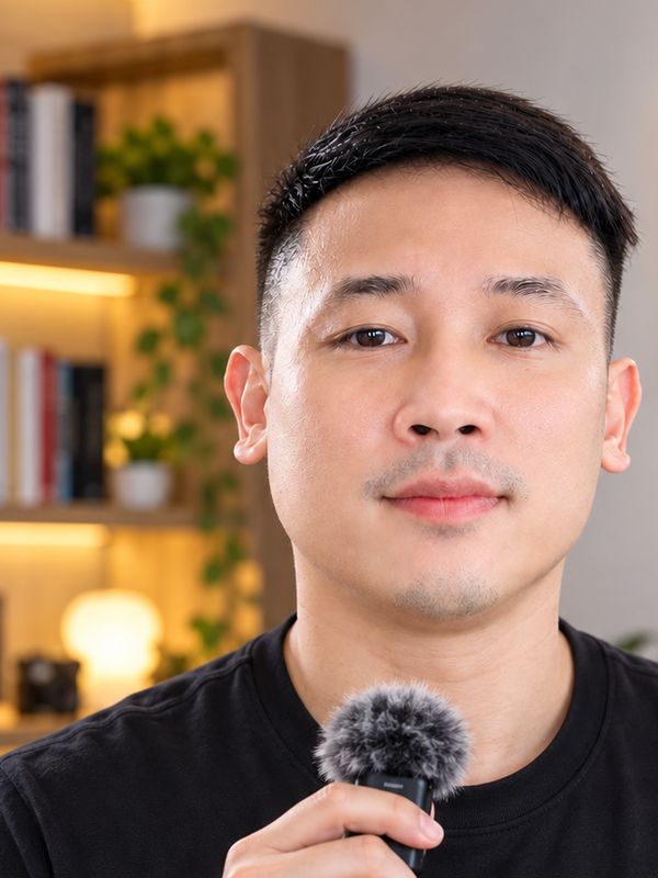 Anh Thái cầm micro, chuẩn bị quay video